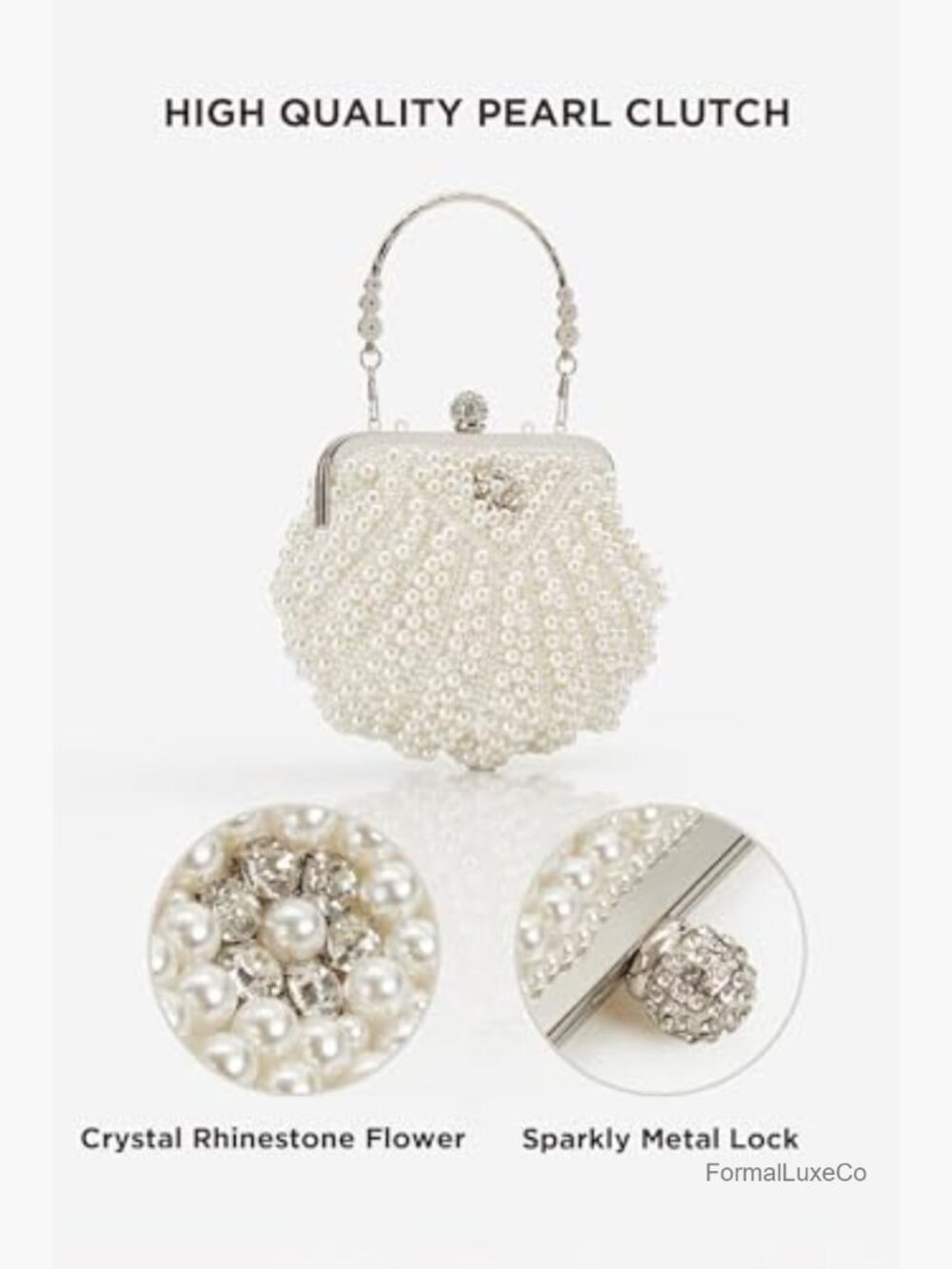 Pearl Beaded Evening Clutch Purse with Detachable Chain for Wedding Party - Picture 3 of 7